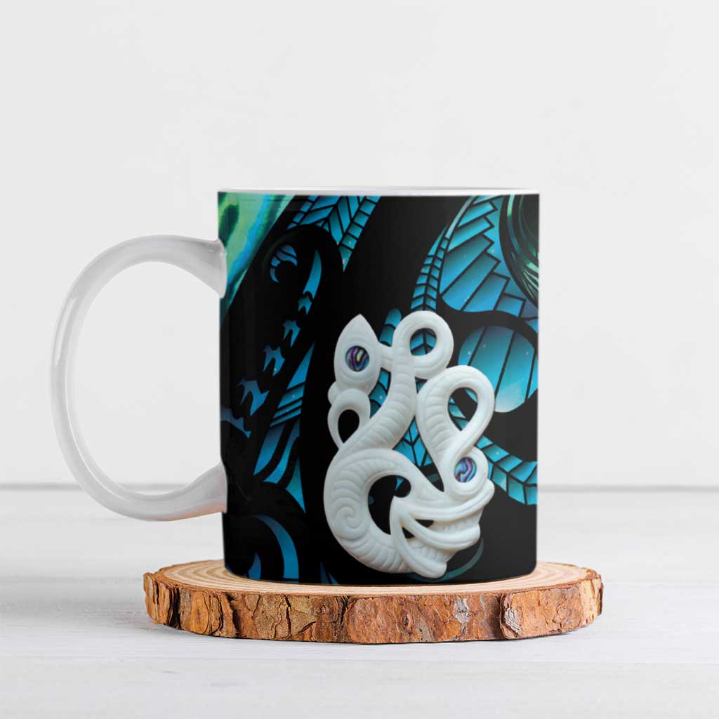 Manaia New Zealand Matariki Ceramic Mug NZ Paua Shell Maori Art LT14 Turquoise - Polynesian Pride