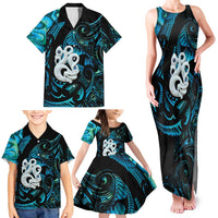 Manaia New Zealand Matariki Family Matching Tank Maxi Dress and Hawaiian Shirt NZ Paua Shell Maori Art
