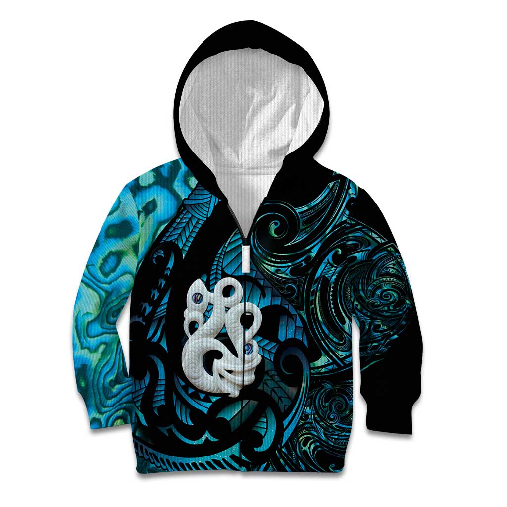 Manaia New Zealand Matariki Kid Hoodie NZ Paua Shell Maori Art LT14 Zip Hoodie Turquoise - Polynesian Pride