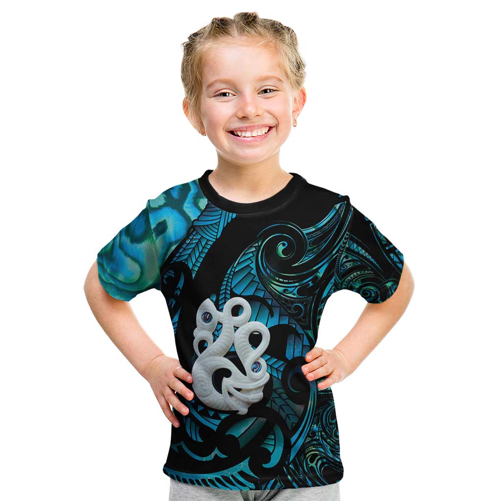 Manaia New Zealand Matariki Kid T Shirt NZ Paua Shell Maori Art LT14 Turquoise - Polynesian Pride