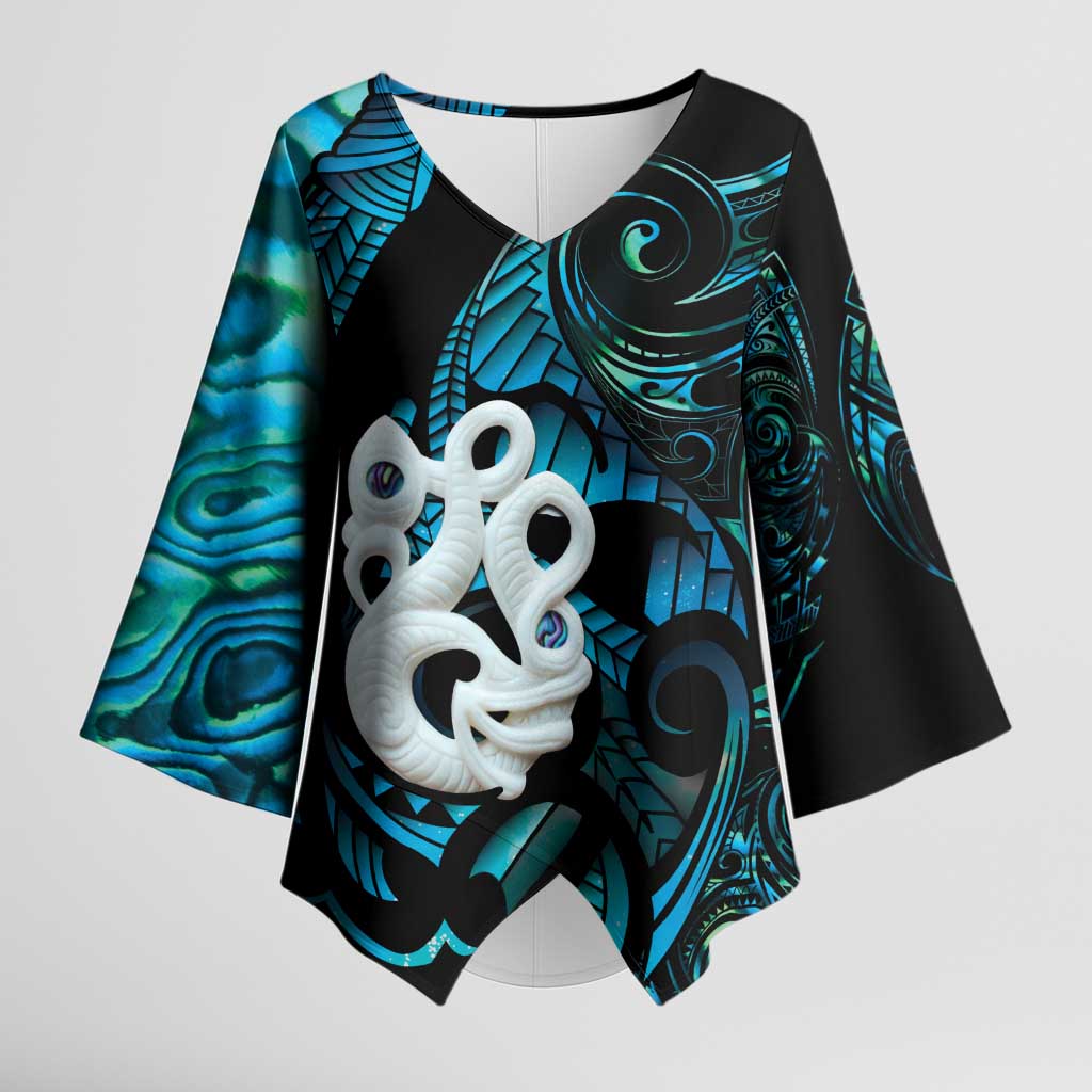 Manaia New Zealand Matariki Kimono Sleeve Blouse NZ Paua Shell Maori Art LT14 Female Turquoise - Polynesian Pride
