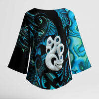 Manaia New Zealand Matariki Kimono Sleeve Blouse NZ Paua Shell Maori Art LT14 - Polynesian Pride