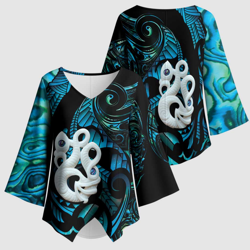 Manaia New Zealand Matariki Kimono Sleeve Blouse NZ Paua Shell Maori Art LT14 - Polynesian Pride