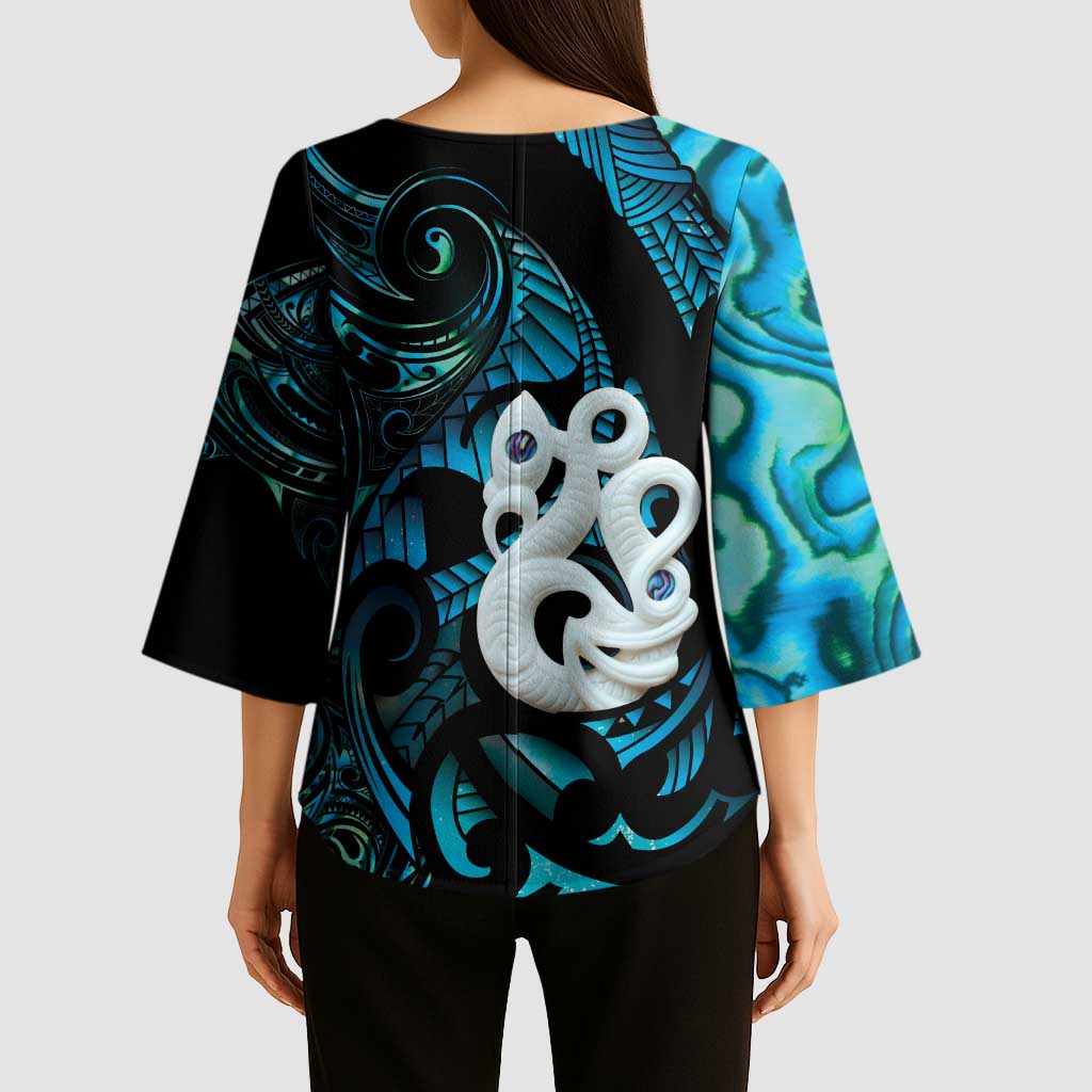 Manaia New Zealand Matariki Kimono Sleeve Blouse NZ Paua Shell Maori Art LT14 - Polynesian Pride