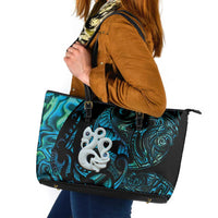 Manaia New Zealand Matariki Leather Tote Bag NZ Paua Shell Maori Art LT14 Turquoise - Polynesian Pride