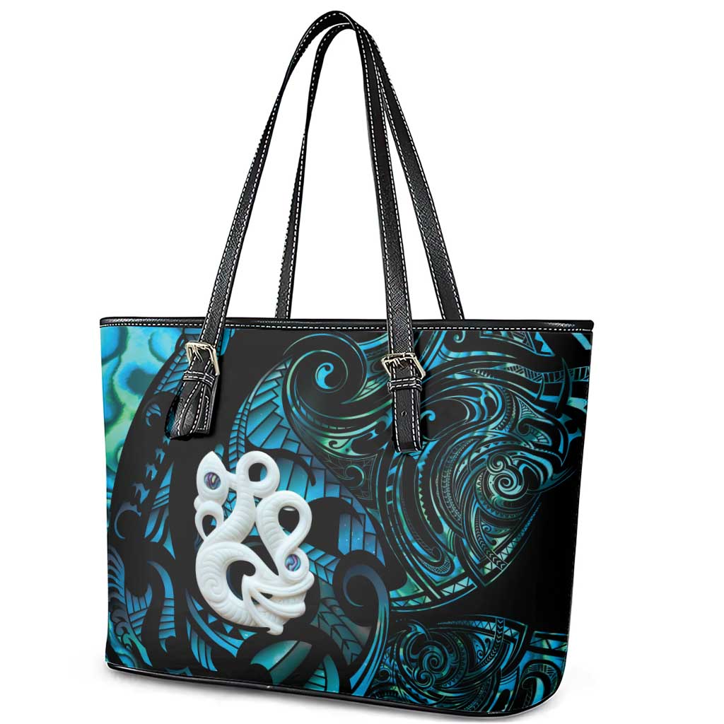 Manaia New Zealand Matariki Leather Tote Bag NZ Paua Shell Maori Art LT14 - Polynesian Pride