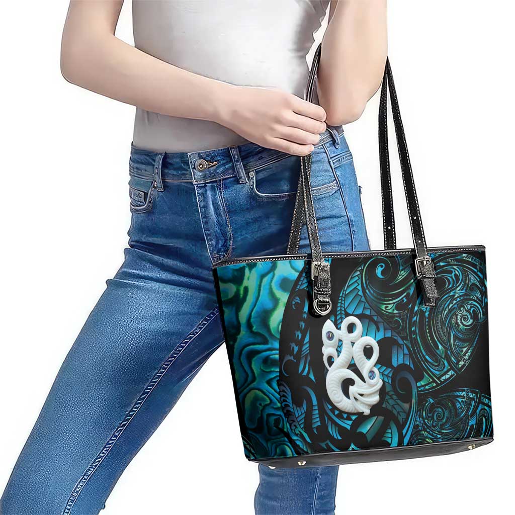Manaia New Zealand Matariki Leather Tote Bag NZ Paua Shell Maori Art LT14 - Polynesian Pride