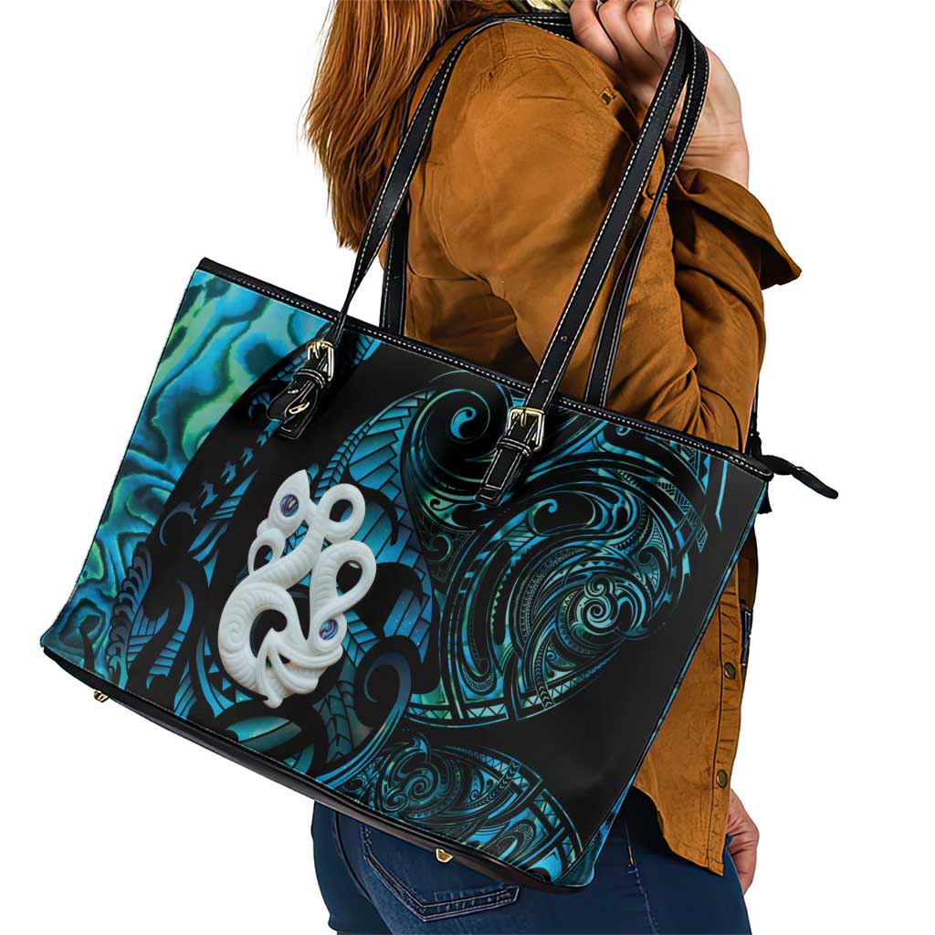 Manaia New Zealand Matariki Leather Tote Bag NZ Paua Shell Maori Art LT14 - Polynesian Pride