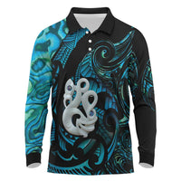 Manaia New Zealand Matariki Long Sleeve Polo Shirt NZ Paua Shell Maori Art LT14 Turquoise - Polynesian Pride