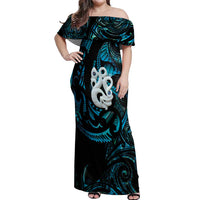 Manaia New Zealand Matariki Off Shoulder Maxi Dress NZ Paua Shell Maori Art LT14 Women Turquoise - Polynesian Pride