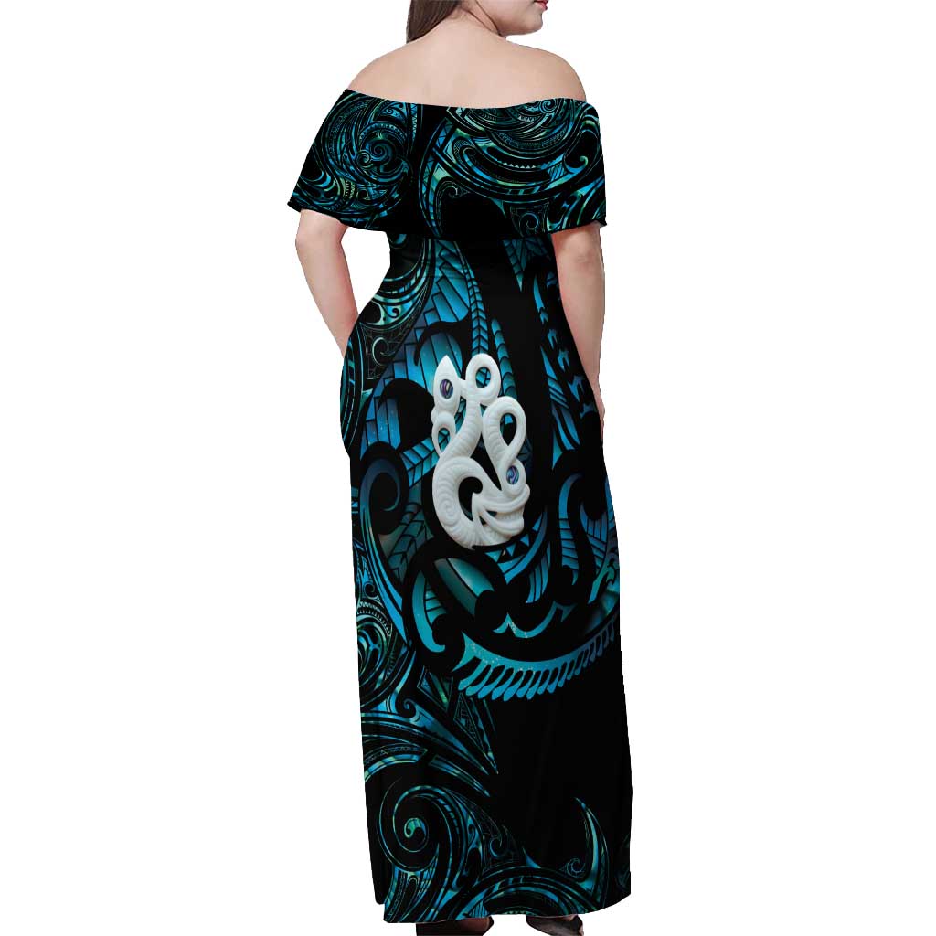 Manaia New Zealand Matariki Off Shoulder Maxi Dress NZ Paua Shell Maori Art LT14 - Polynesian Pride