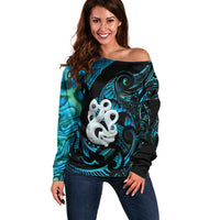 Manaia New Zealand Matariki Off Shoulder Sweater NZ Paua Shell Maori Art