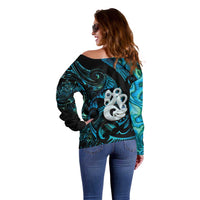 Manaia New Zealand Matariki Off Shoulder Sweater NZ Paua Shell Maori Art