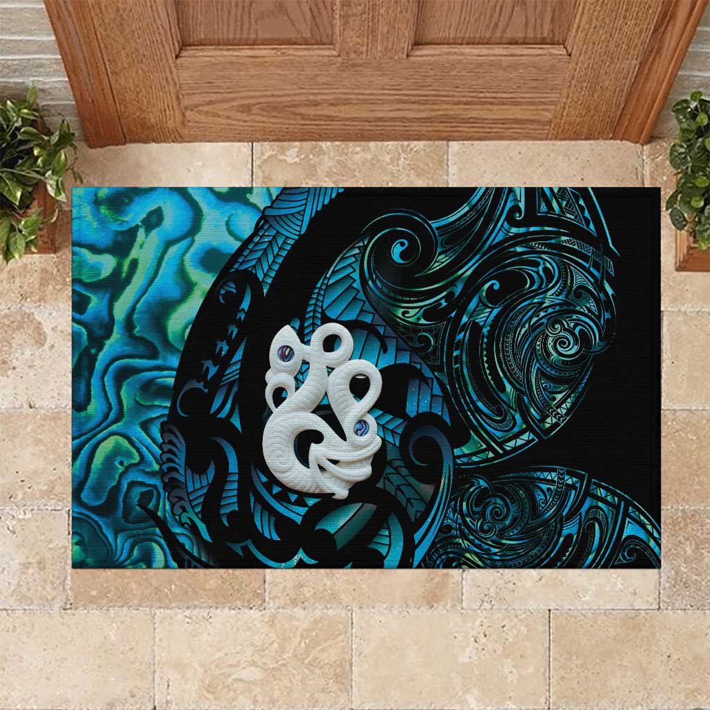 Manaia New Zealand Matariki Rubber Doormat NZ Paua Shell Maori Art LT14 Turquoise - Polynesian Pride