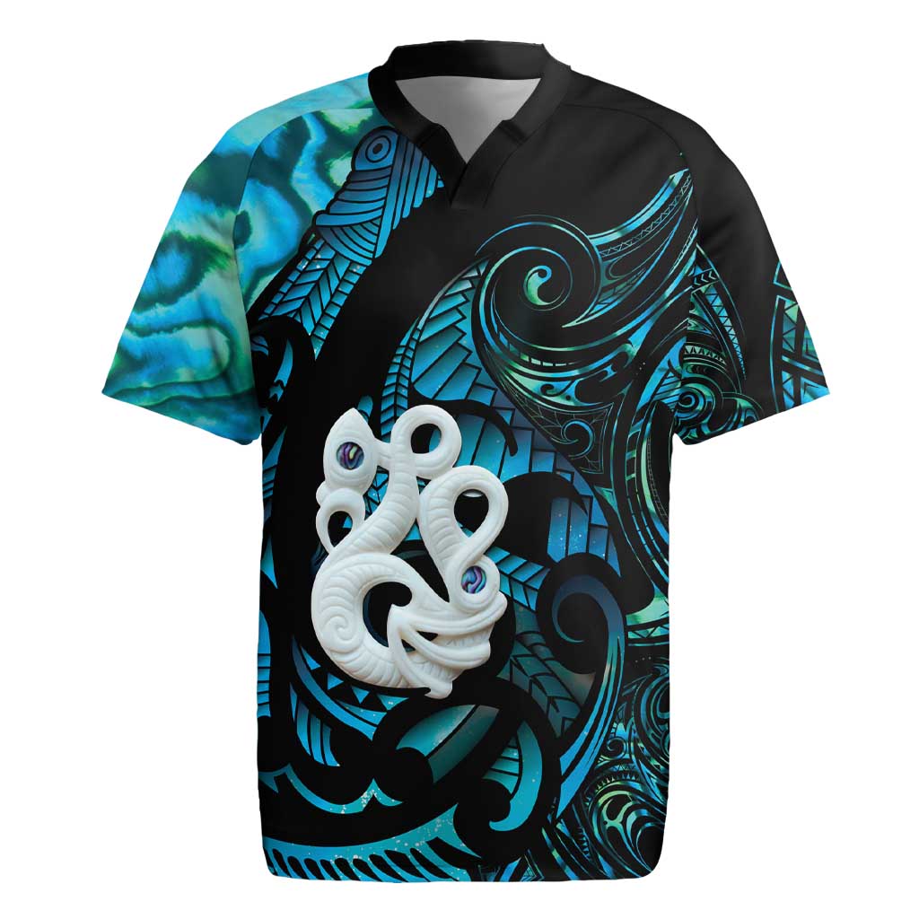 Manaia New Zealand Matariki Rugby Jersey NZ Paua Shell Maori Art LT14 Turquoise - Polynesian Pride