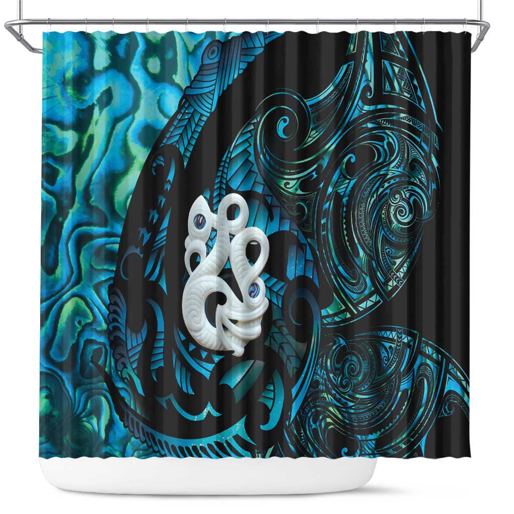 Manaia New Zealand Matariki Shower Curtain NZ Paua Shell Maori Art LT14 Turquoise - Polynesian Pride