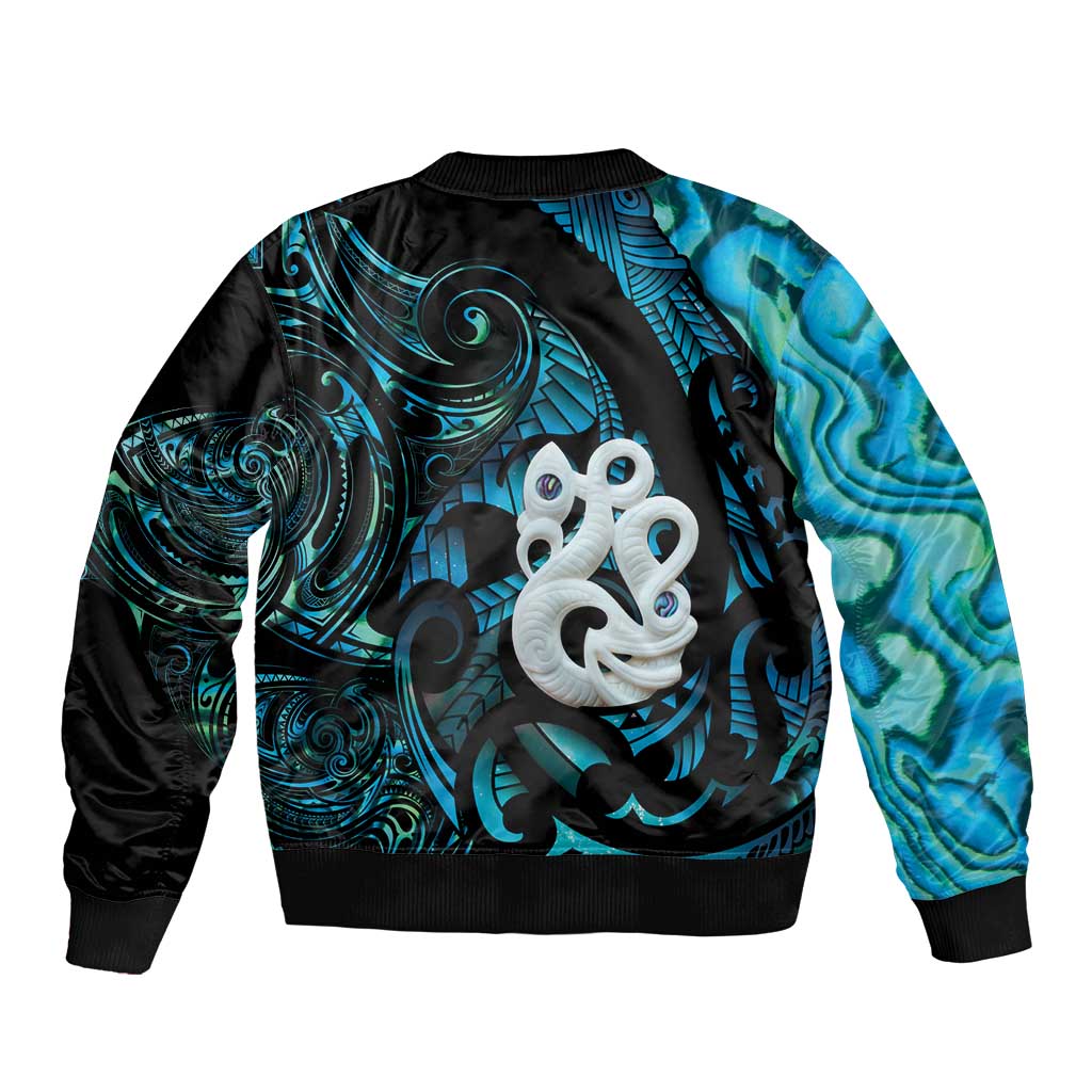 Manaia New Zealand Matariki Sleeve Zip Bomber Jacket NZ Paua Shell Maori Art LT14 - Polynesian Pride