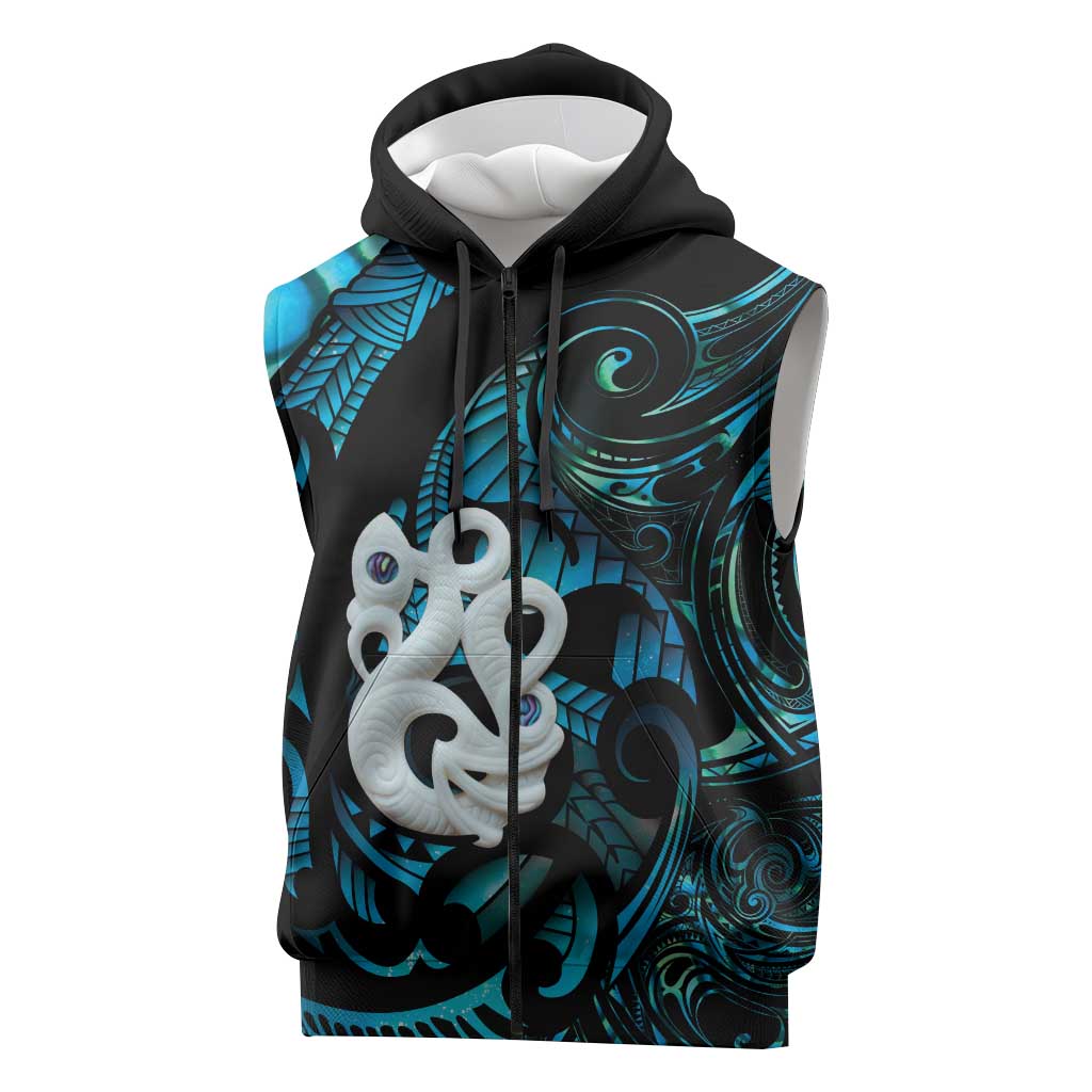 Manaia New Zealand Matariki Sleeveless Zip Hoodie NZ Paua Shell Maori Art LT14 Turquoise - Polynesian Pride