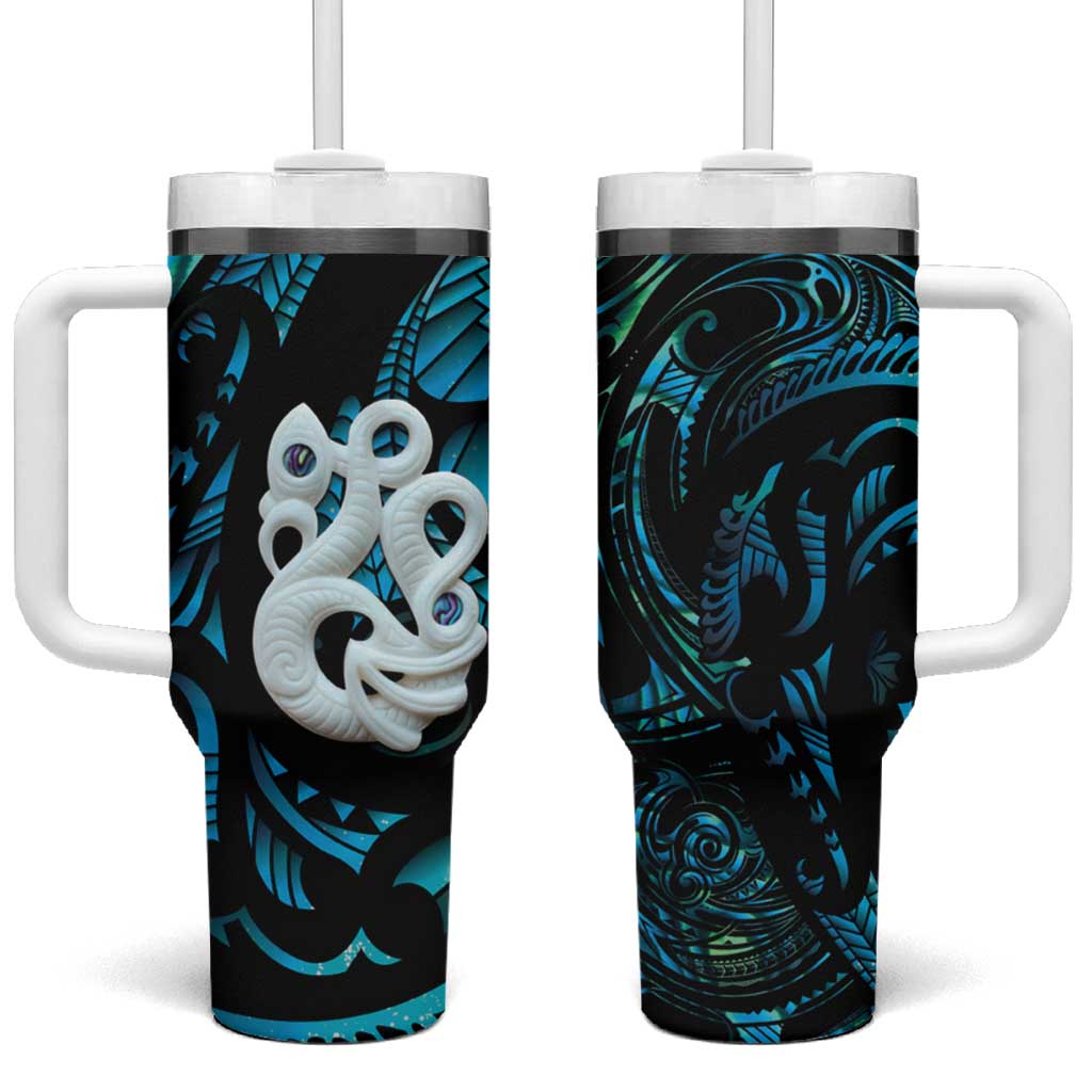 Manaia New Zealand Matariki Tumbler With Handle NZ Paua Shell Maori Art LT14 One Size: 40 oz Turquoise - Polynesian Pride