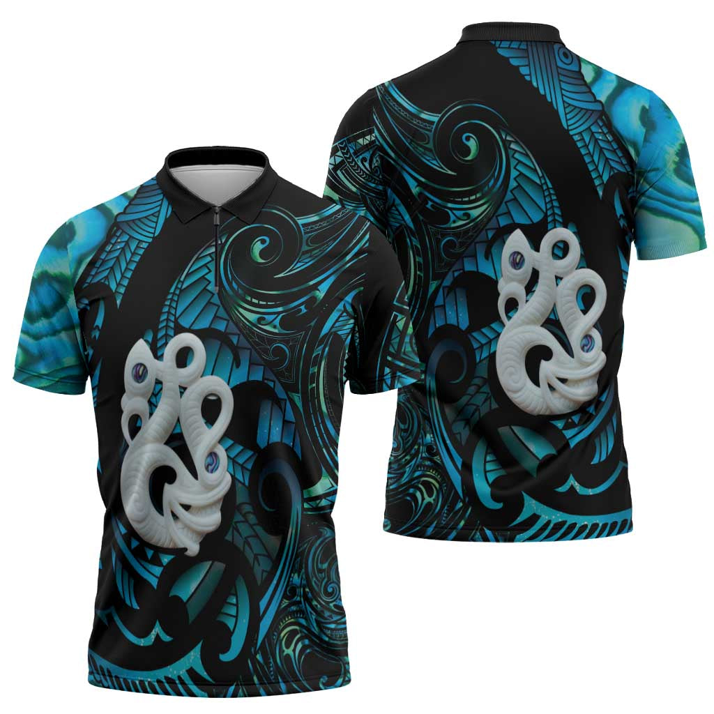 Manaia New Zealand Matariki Zipper Polo Shirt NZ Paua Shell Maori Art LT14 - Polynesian Pride