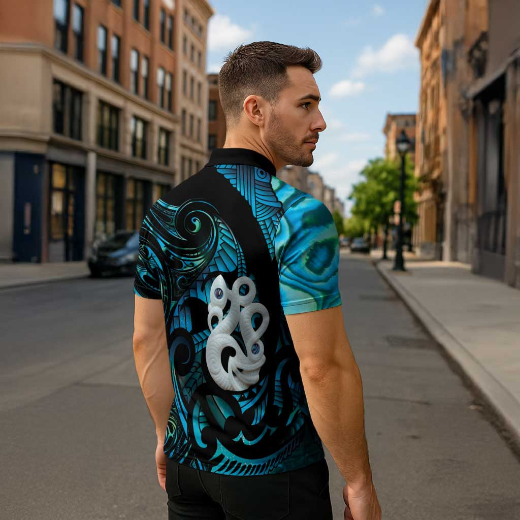 Manaia New Zealand Matariki Zipper Polo Shirt NZ Paua Shell Maori Art LT14 - Polynesian Pride