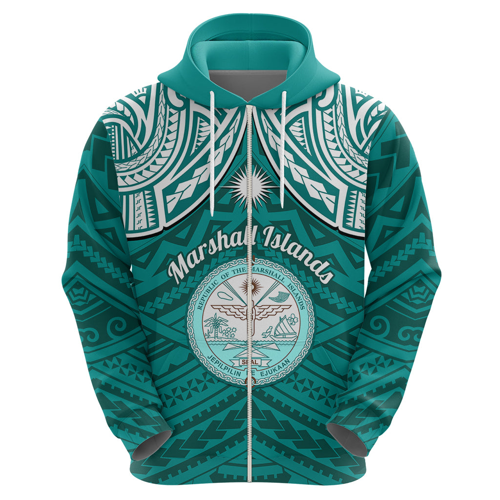 Custom Marshall Islands Hoodie Turquoise Polynesian Tribal Mix Coat of Arms LT14 - Polynesian Pride