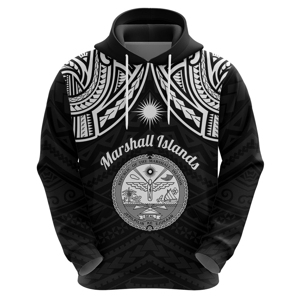 Custom Marshall Islands Hoodie Black Polynesian Tribal Mix Coat of Arms LT14 - Polynesian Pride