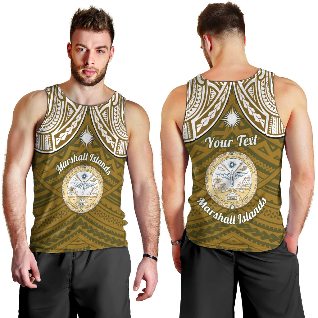 Personalised Marshall Islands Men Tank Top Gold Polynesian Tribal Mix Coat Of Arms LT14 - Polynesian Pride
