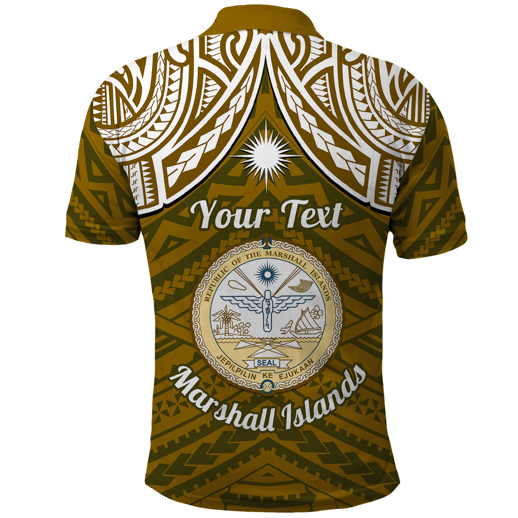 Custom Marshall Islands Polo Shirt Gold Polynesian Tribal Mix Coat Of Arms LT14 - Polynesian Pride