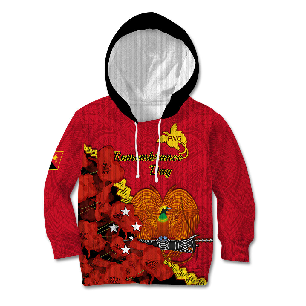 Polynesian Pride Remembrance Day PNG Kid Hoodie Papua New Guinea We Will Remember Them LT14 Hoodie Red - Polynesian Pride