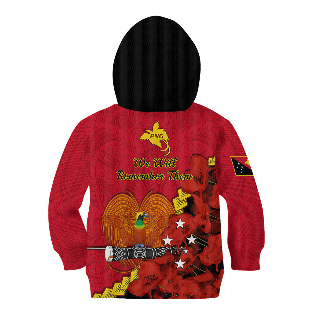 Polynesian Pride Remembrance Day PNG Kid Hoodie Papua New Guinea We Will Remember Them LT14 - Polynesian Pride