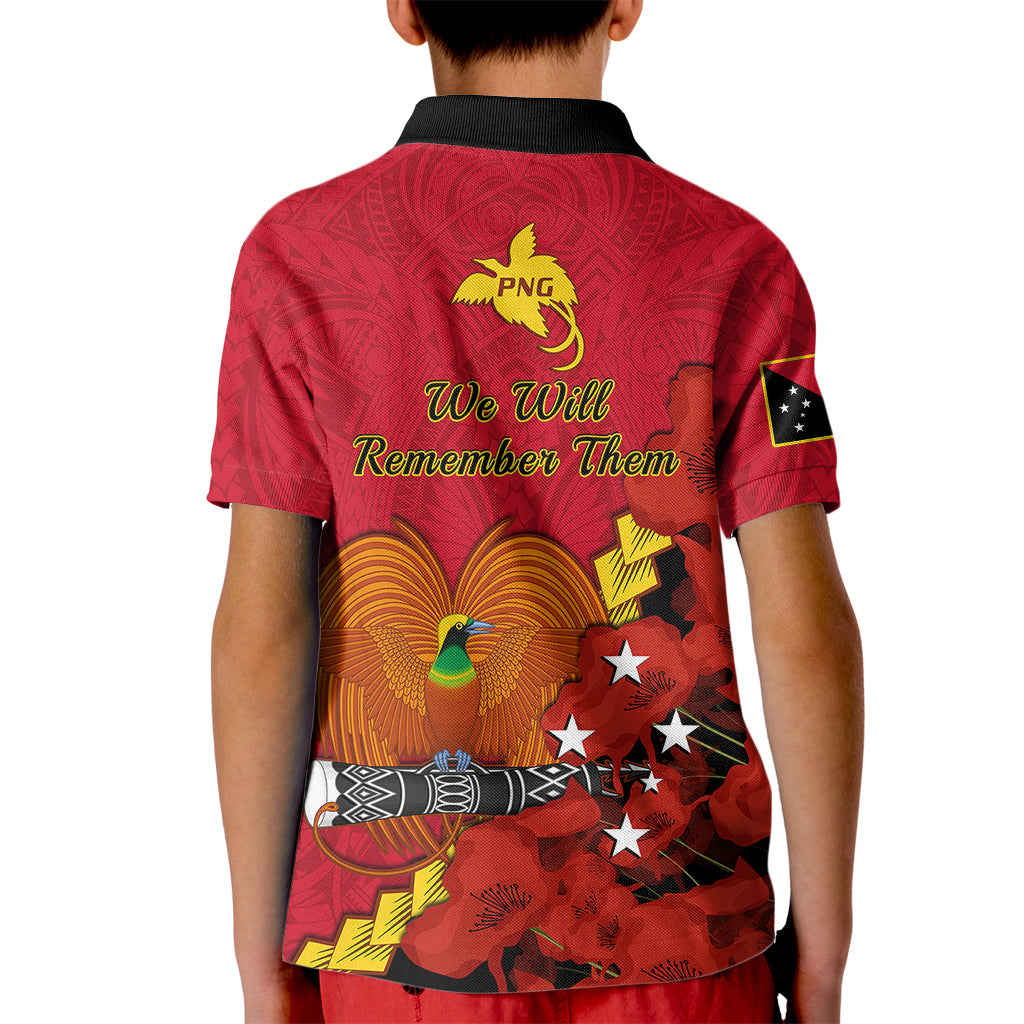 Polynesian Pride Remembrance Day PNG Kid Polo Shirt Papua New Guinea We Will Remember Them LT14 - Polynesian Pride