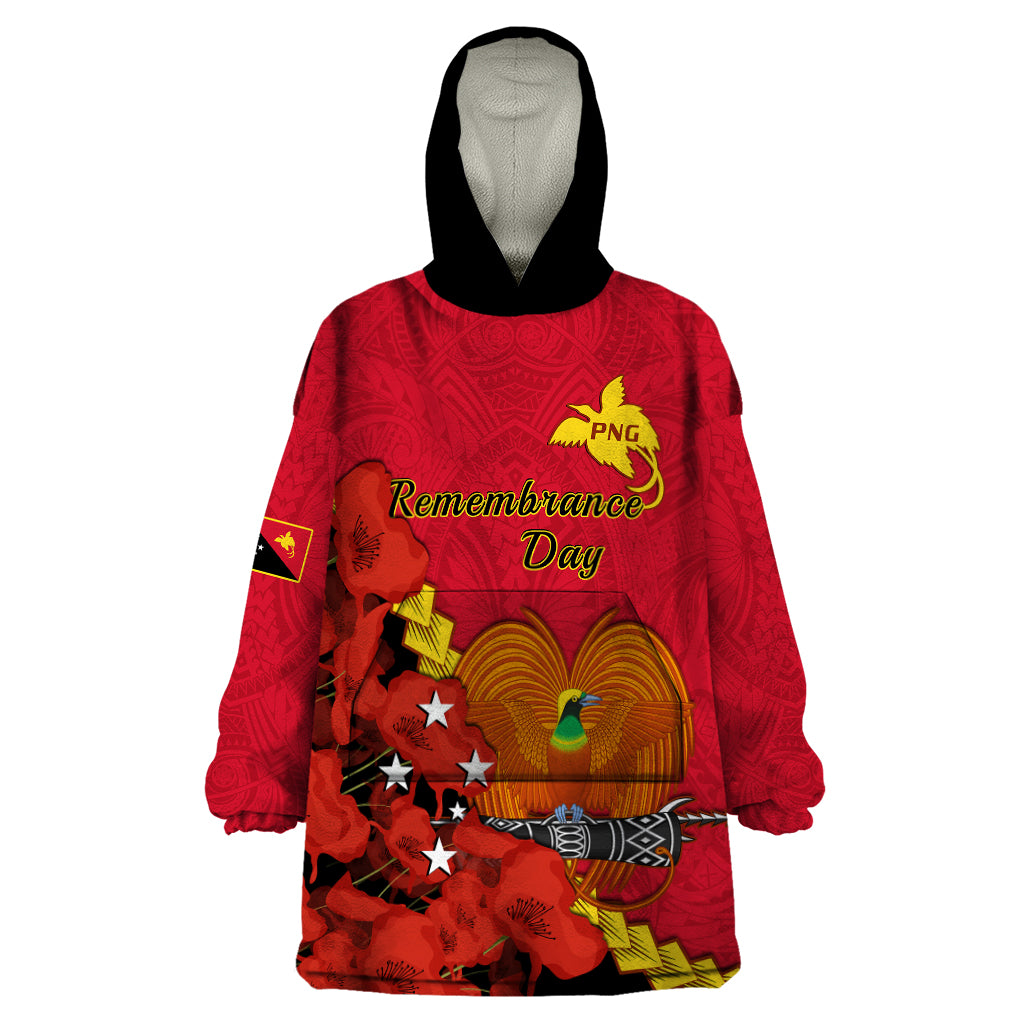 Polynesian Pride Remembrance Day PNG Wearable Blanket Hoodie Papua New Guinea We Will Remember Them LT14 One Size Red - Polynesian Pride