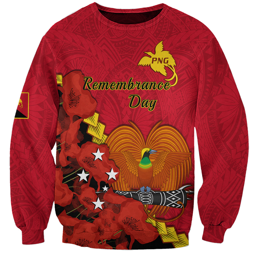 Personalised Remembrance Day PNG Sweatshirt Papua New Guinea We Will Remember Them LT14 Unisex Red - Polynesian Pride