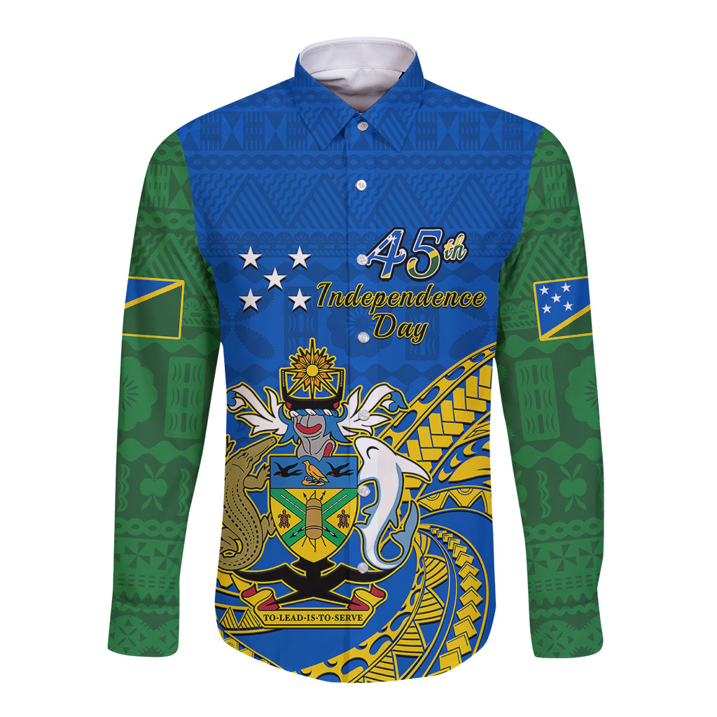 Polynesian Pride Independence Day Solomon Islands Long Sleeve Button Shirt Happy 45th Anniversary LT14 Unisex Blue - Polynesian Pride