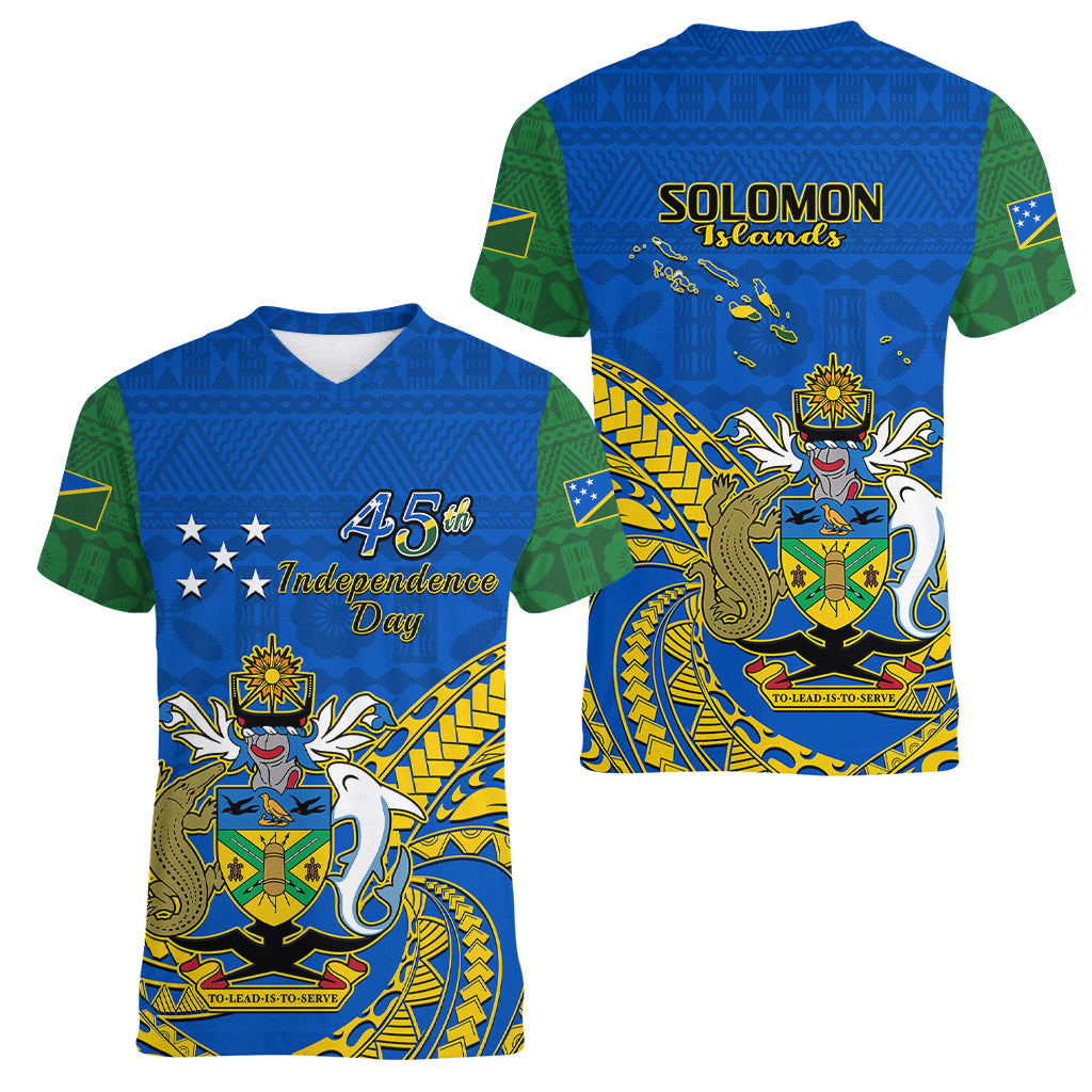 Polynesian Pride Independence Day Solomon Islands Women V Neck T Shirt Happy 45th Anniversary LT14 - Polynesian Pride