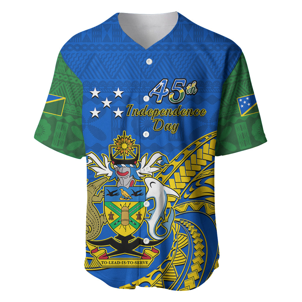 Personalised Independence Day Solomon Islands Baseball Jersey Happy 45th Anniversary LT14 Blue - Polynesian Pride