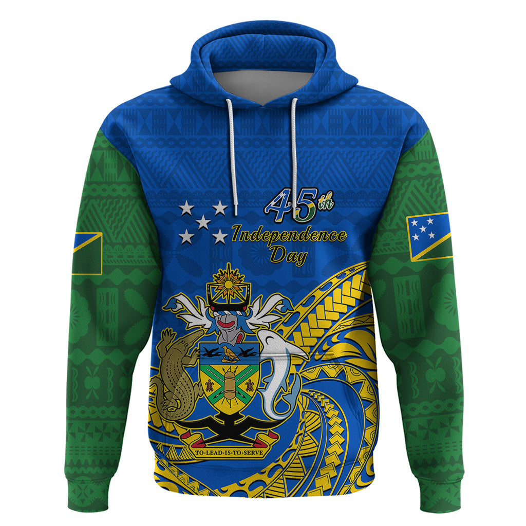 Custom Independence Day Solomon Islands Hoodie Happy 45th Anniversary LT14 Pullover Hoodie Blue - Polynesian Pride