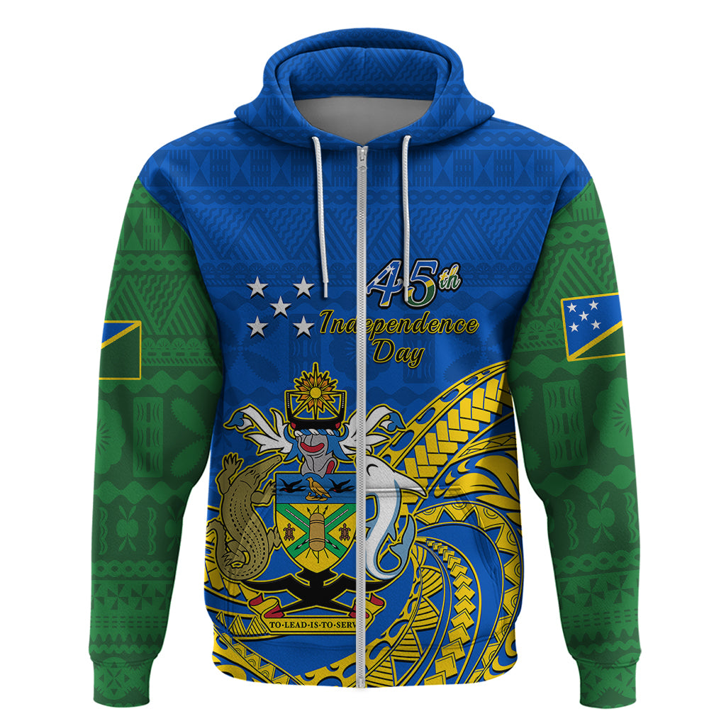Custom Independence Day Solomon Islands Hoodie Happy 45th Anniversary LT14 Zip Hoodie Blue - Polynesian Pride