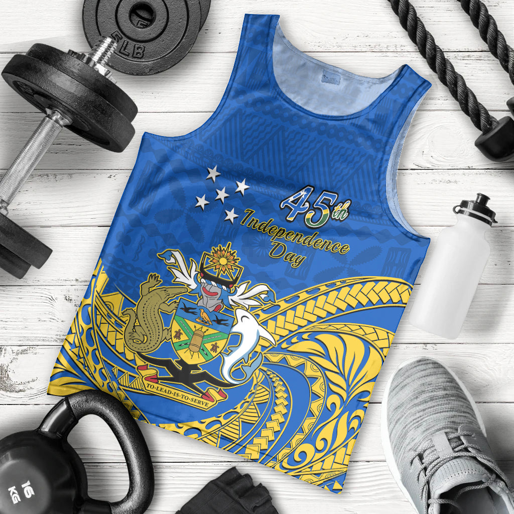 Personalised Independence Day Solomon Islands Men Tank Top Happy 45th Anniversary LT14 Blue - Polynesian Pride