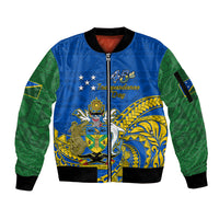 Personalised Independence Day Solomon Islands Sleeve Zip Bomber Jacket Happy 45th Anniversary LT14 Unisex Blue - Polynesian Pride