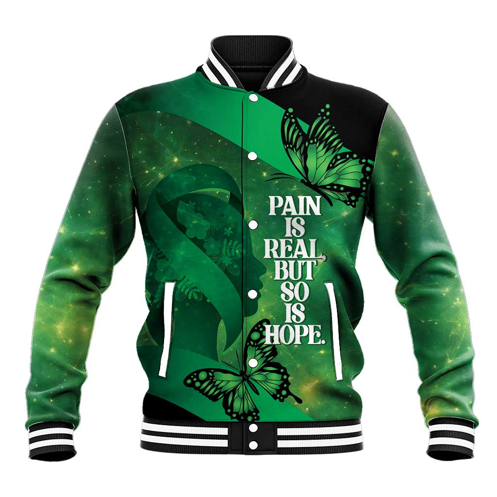 Personalised World Mental Health Awareness Month Baseball Jacket Warriors Brave Strong Galaxy Vibes LT14 Unisex Green - Polynesian Pride