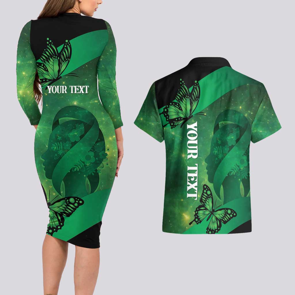 Personalised World Mental Health Awareness Month Couples Matching Long Sleeve Bodycon Dress and Hawaiian Shirt Warriors Brave Strong Galaxy Vibes