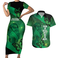 Personalised World Mental Health Awareness Month Couples Matching Short Sleeve Bodycon Dress and Hawaiian Shirt Warriors Brave Strong Galaxy Vibes