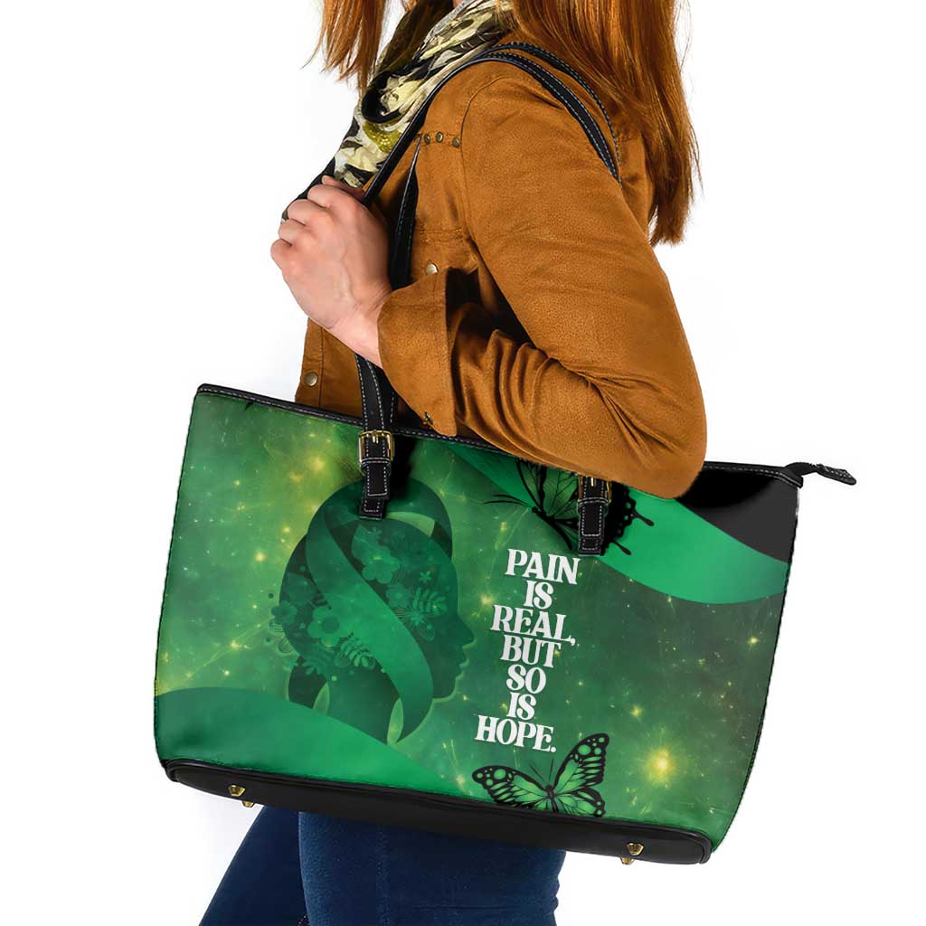 World Mental Health Awareness Month Leather Tote Bag Warriors Brave Strong Galaxy Vibes