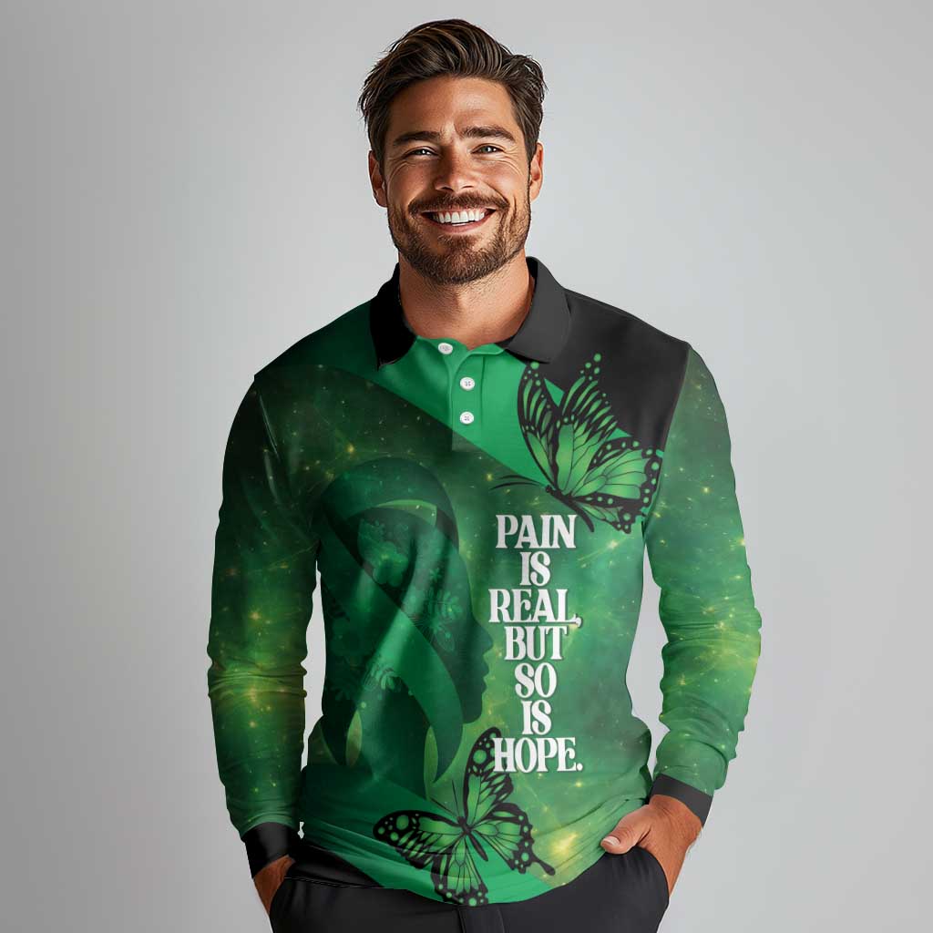 Personalised World Mental Health Awareness Month Long Sleeve Polo Shirt Warriors Brave Strong Galaxy Vibes