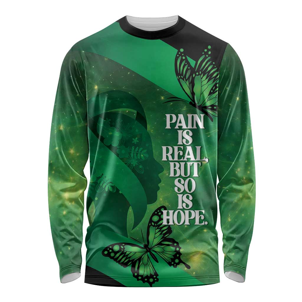 Personalised World Mental Health Awareness Month Long Sleeve Shirt Warriors Brave Strong Galaxy Vibes LT14 Unisex Green - Polynesian Pride
