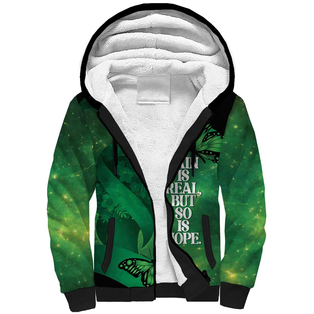 Personalised World Mental Health Awareness Month Sherpa Hoodie Warriors Brave Strong Galaxy Vibes LT14 Unisex Green - Polynesian Pride