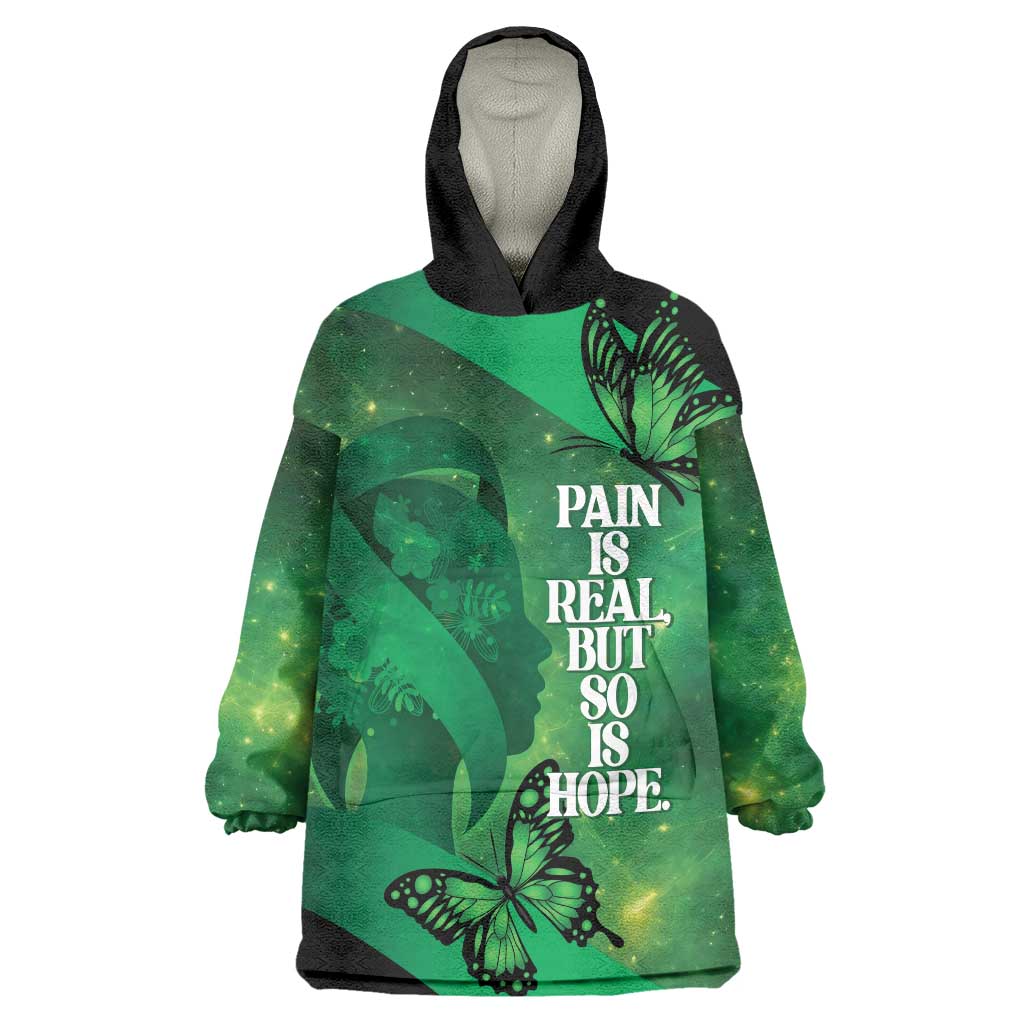 Personalised World Mental Health Awareness Month Wearable Blanket Hoodie Warriors Brave Strong Galaxy Vibes LT14 One Size Green - Polynesian Pride