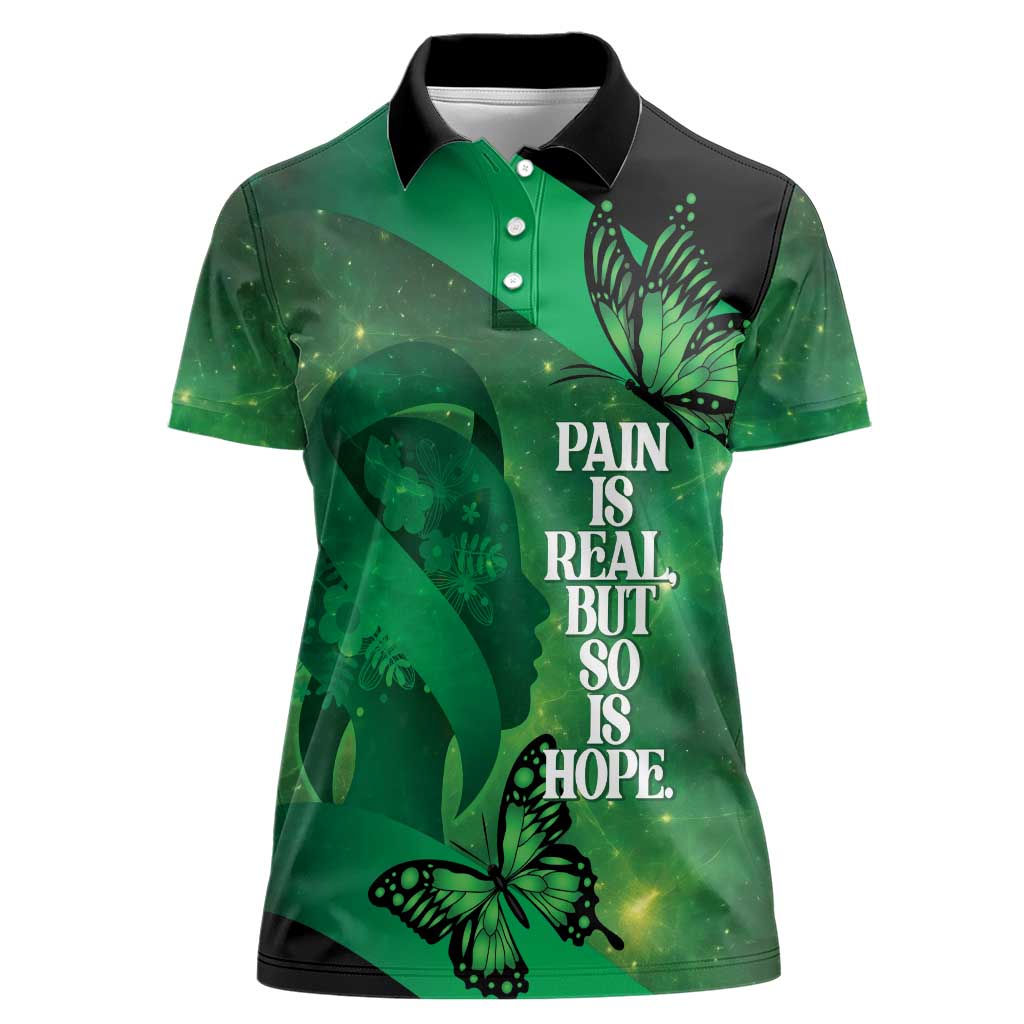 Personalised World Mental Health Awareness Month Women Polo Shirt Warriors Brave Strong Galaxy Vibes